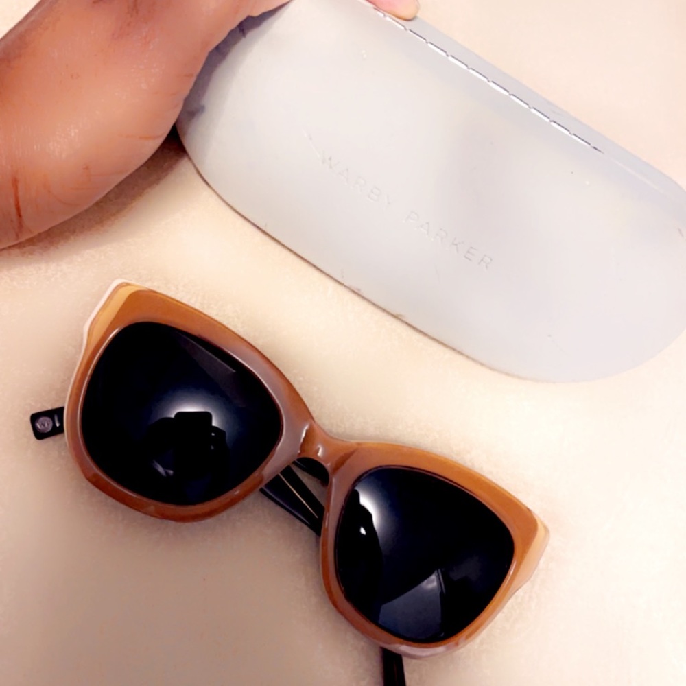 Black/tan Warburg Parker sun glasses